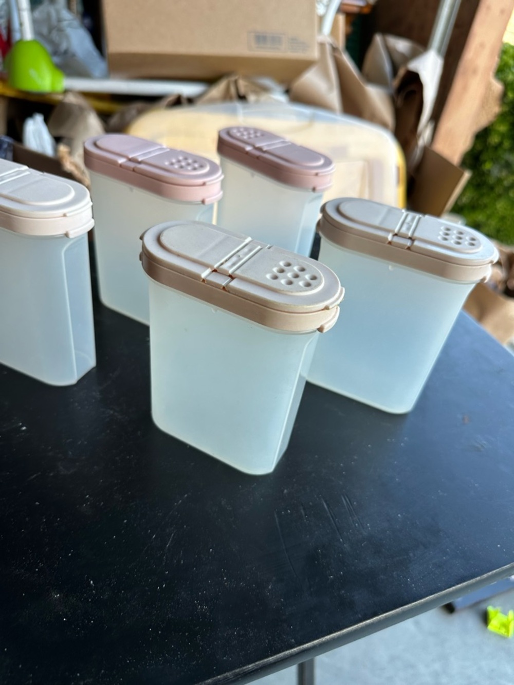 Tupperware Translucent Spice Shakers with Beige and Blush Lids - Set of 6